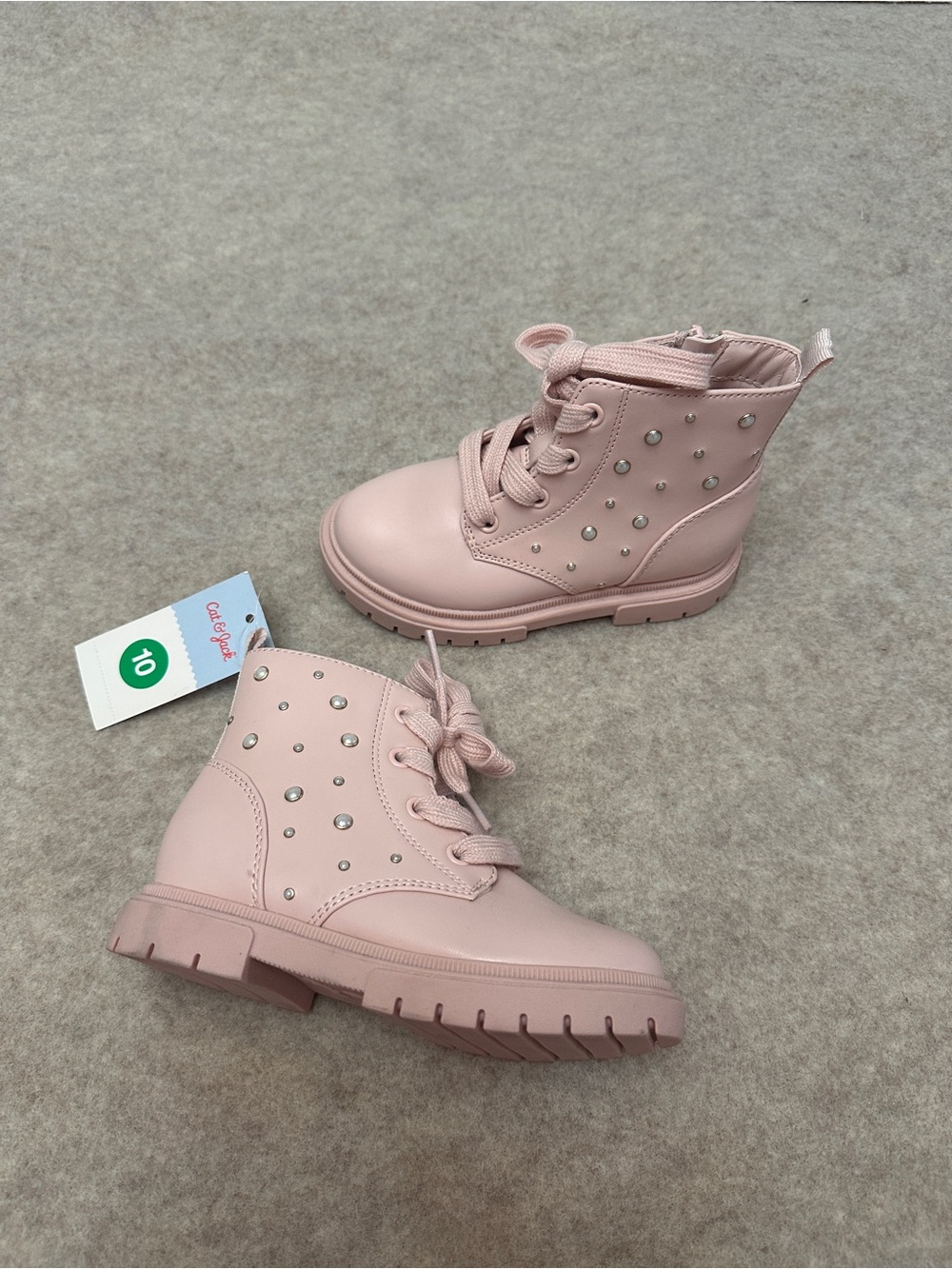 Cat & Jack Pink Studded Little Girls Combat Lace Up Boots Girls Toddler size 10